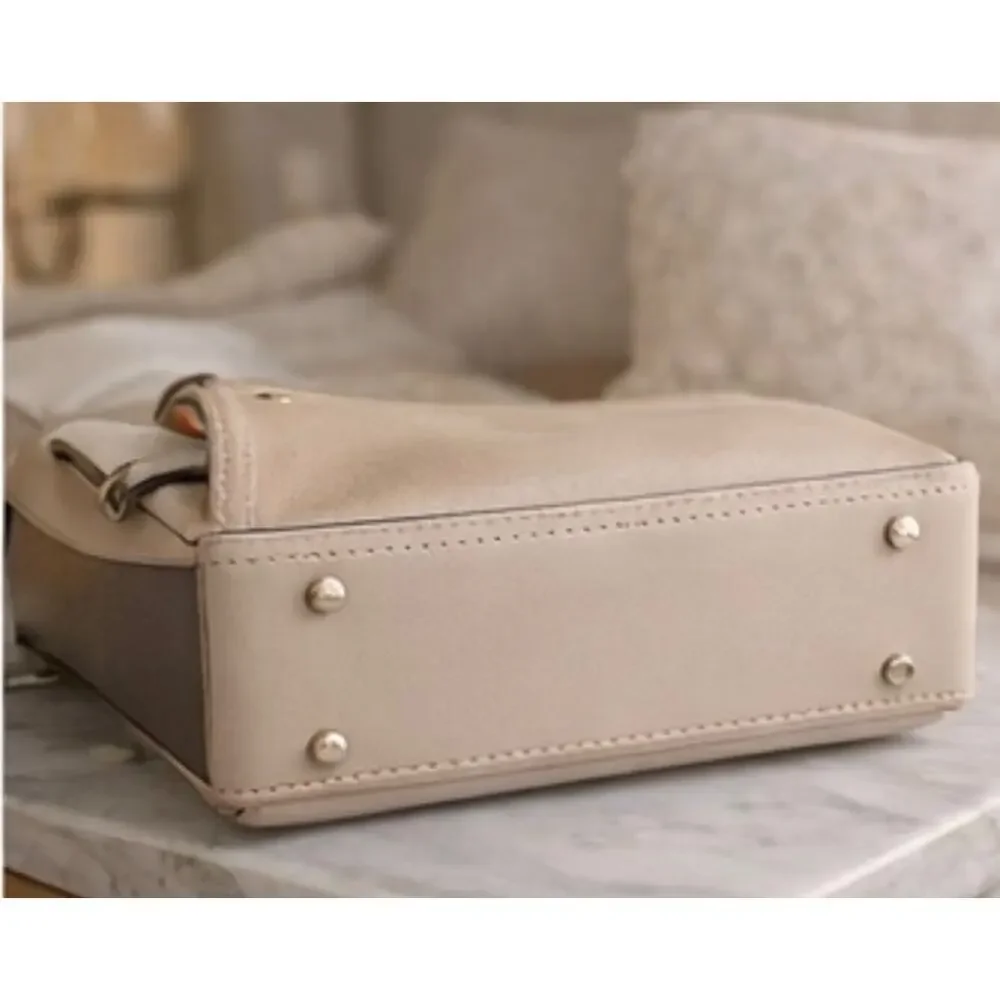 Coach Leather Satchel Shoulder Bag Beige Turnlock – Size Medium - Picture 5 of 10